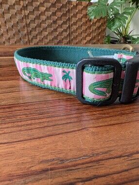 Up Country Alligator Palm Tree Dog Collar Pink Green Size Small